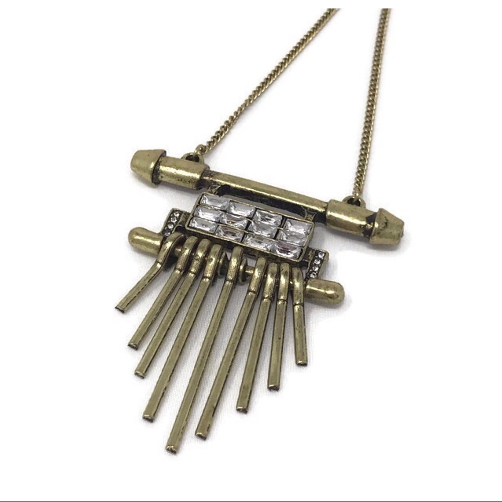 Gold Crystal Metal Fringe Pendant Necklace - Picture 1 of 8